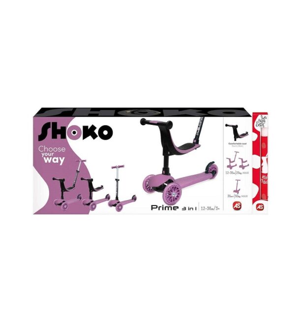 Παιχνιδολαμπάδα AS Παιδικό Πατίνι Shoko Prime 3 in 1 Τρίτροχο με Κάθισμα για 12+ Μηνών Ροζ 50506