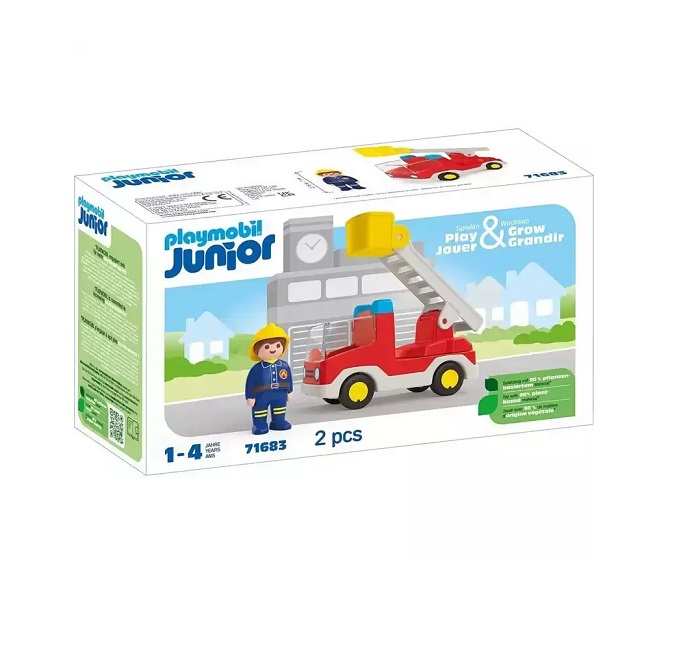 Playmobil Junior Πυροσβέστης Με Κλιμακοφόρο Όχημα 71683