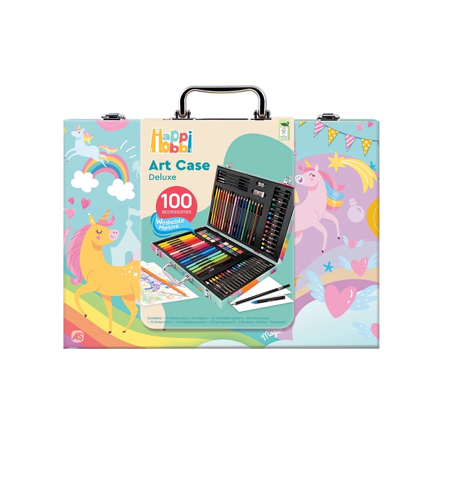 AS Μονόκερος Σετ Ζωγραφικής σε Βαλιτσάκι Ξύλινο με 100 Αξεσουάρ 82058