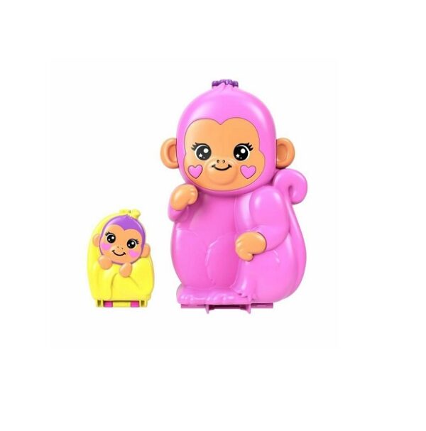 Mattel Polly Pocket Θήκη - Τσαντάκι Momma Monkey & Baby HWP04 - Image 2