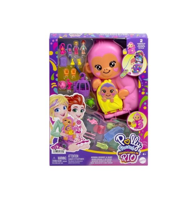 Mattel Polly Pocket Θήκη - Τσαντάκι Momma Monkey & Baby HWP04