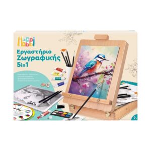 As company Happi Hobbi happihobbi εργαστήριο ζωγραφικής 5 σε 1 mε ξύλινο βαλιτσάκι-καβαλέτο για 9+ χρονών 1038-11045