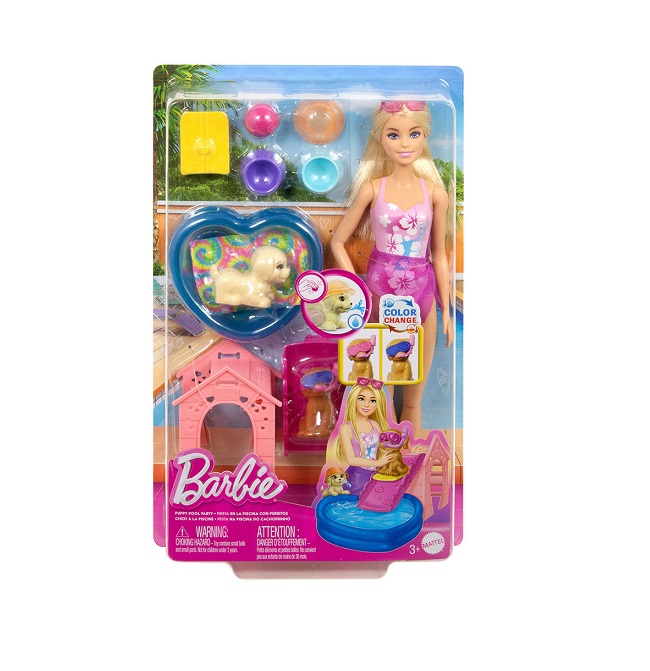 Barbie Πάρτι στην Πισίνα με Κουταβάκια και Κούκλα (JBF35)