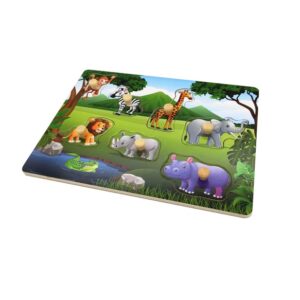 Ξύλινο Παιδικό Puzzle Σφηνώματα Ζωα της Ζούγκλας 7pcs 80881