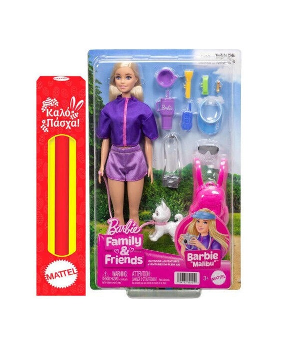 Παιχνιδολαμπάδα Barbie Travel Doll & Accessories Family & Friends Malibu Dog Walker JJV59